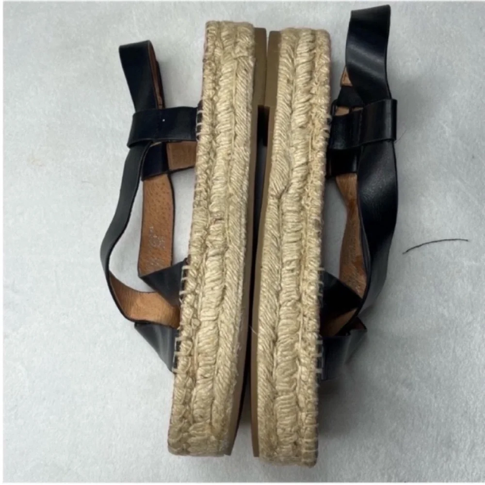 Madewell Malia Black Leather Cross-Strap Espadrille Platform Sandal Size 8.5